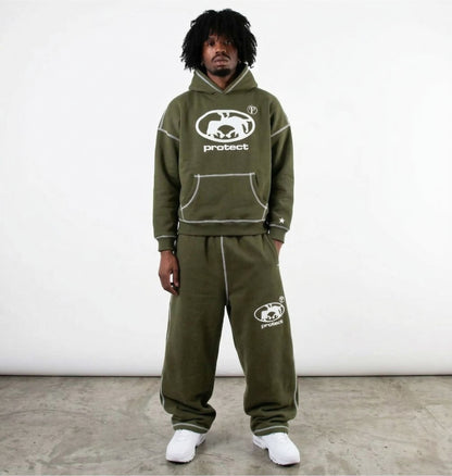 Protect Brudda Baggy Sweatpants – Olive green/White Edition