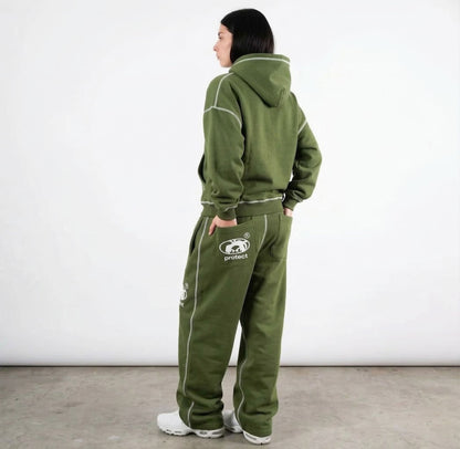 Protect Brudda Baggy Sweatpants – Olive green/White Edition