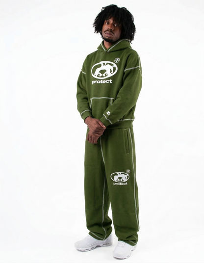 Protect Brudda Baggy Sweatpants – Olive green/White Edition