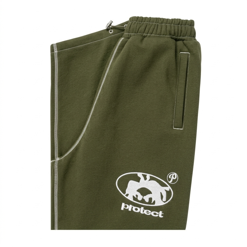 Protect Brudda Baggy Sweatpants – Olive green/White Edition
