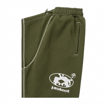 Protect Brudda Baggy Sweatpants – Olive green/White Edition