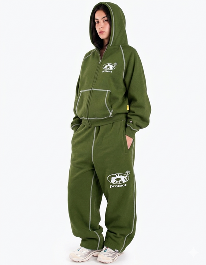 Protect London – Olive Green Brudda Zip Hoodie