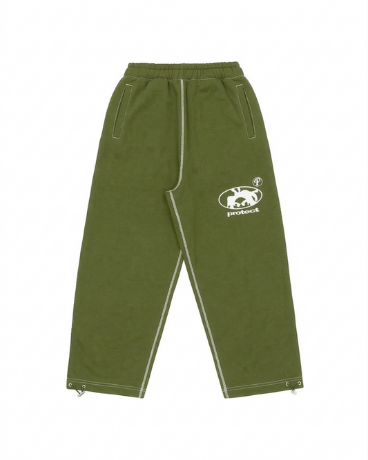 Protect Brudda Baggy Sweatpants – Olive green/White Edition