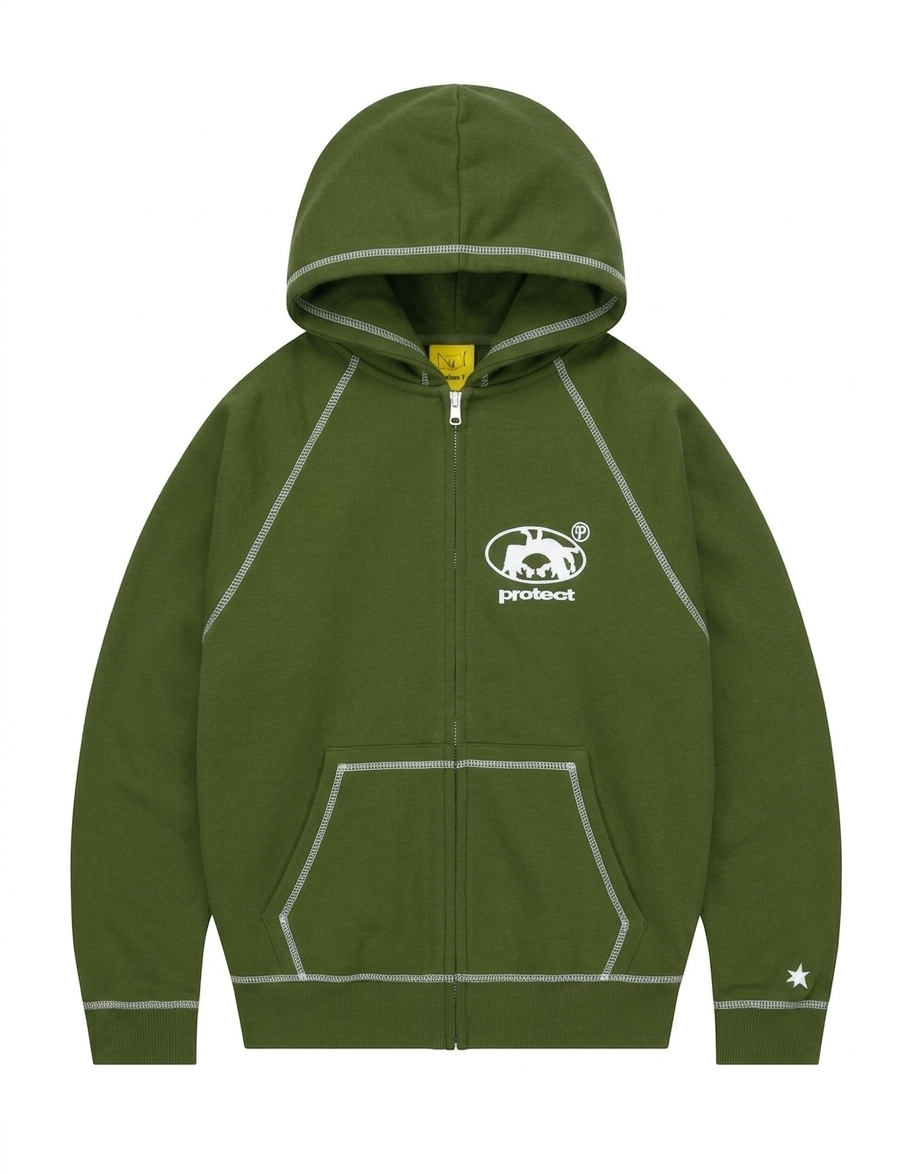 Protect London – Olive Green Brudda Zip Hoodie