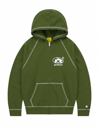 Protect London – Olive Green Brudda Zip Hoodie