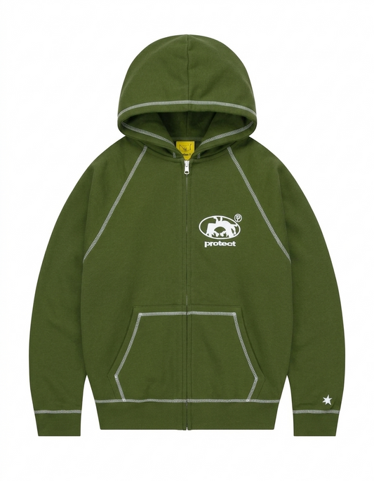 Protect London – Olive Green Brudda Zip Hoodie