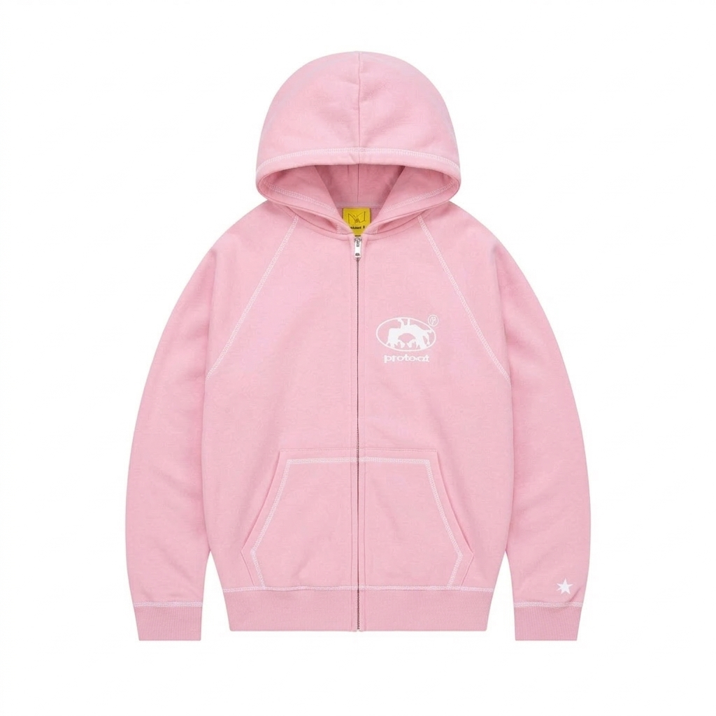 Protect London – Bubblegum pink White Zip Hoodie