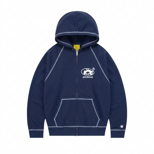 Protect London – Navy Blue White Zip Hoodie